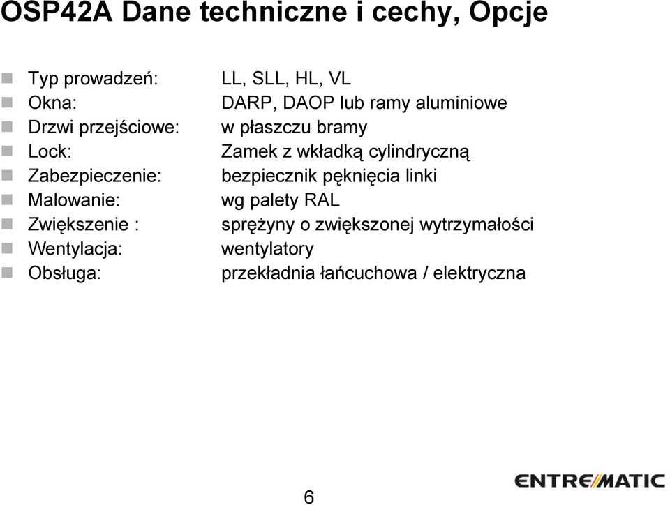 Zabezpieczenie: bezpiecznik pęknięcia linki Malowanie: wg palety RAL Zwiększenie : sprężyny