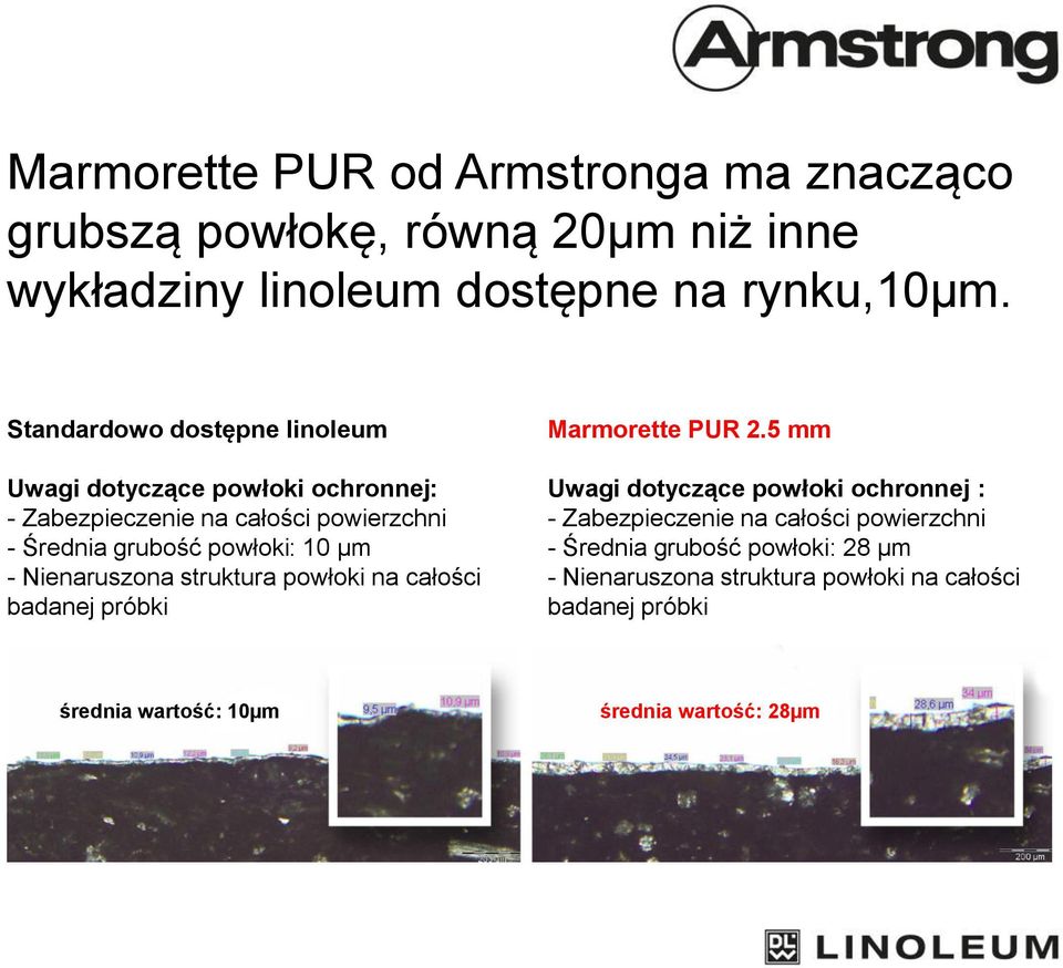 - Nienaruszona struktura powłoki na całości badanej próbki Marmorette PUR 2.