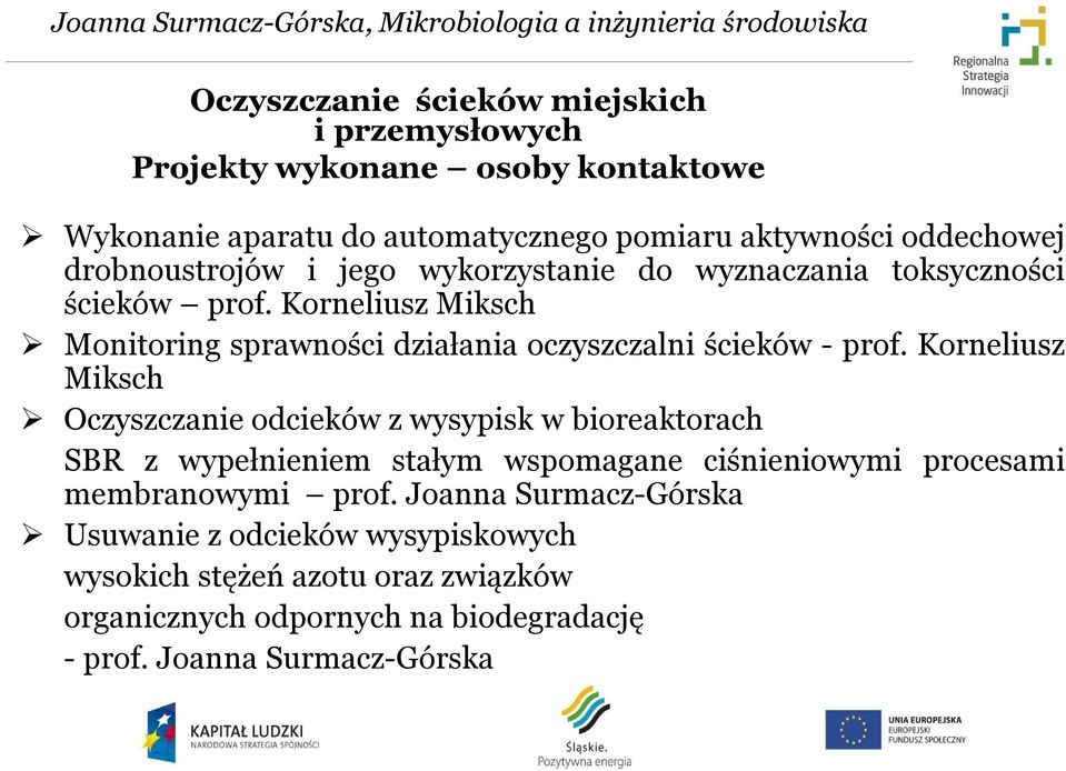 Korneliusz Miksch Monitoring sprawności działania oczyszczalni ścieków - prof.
