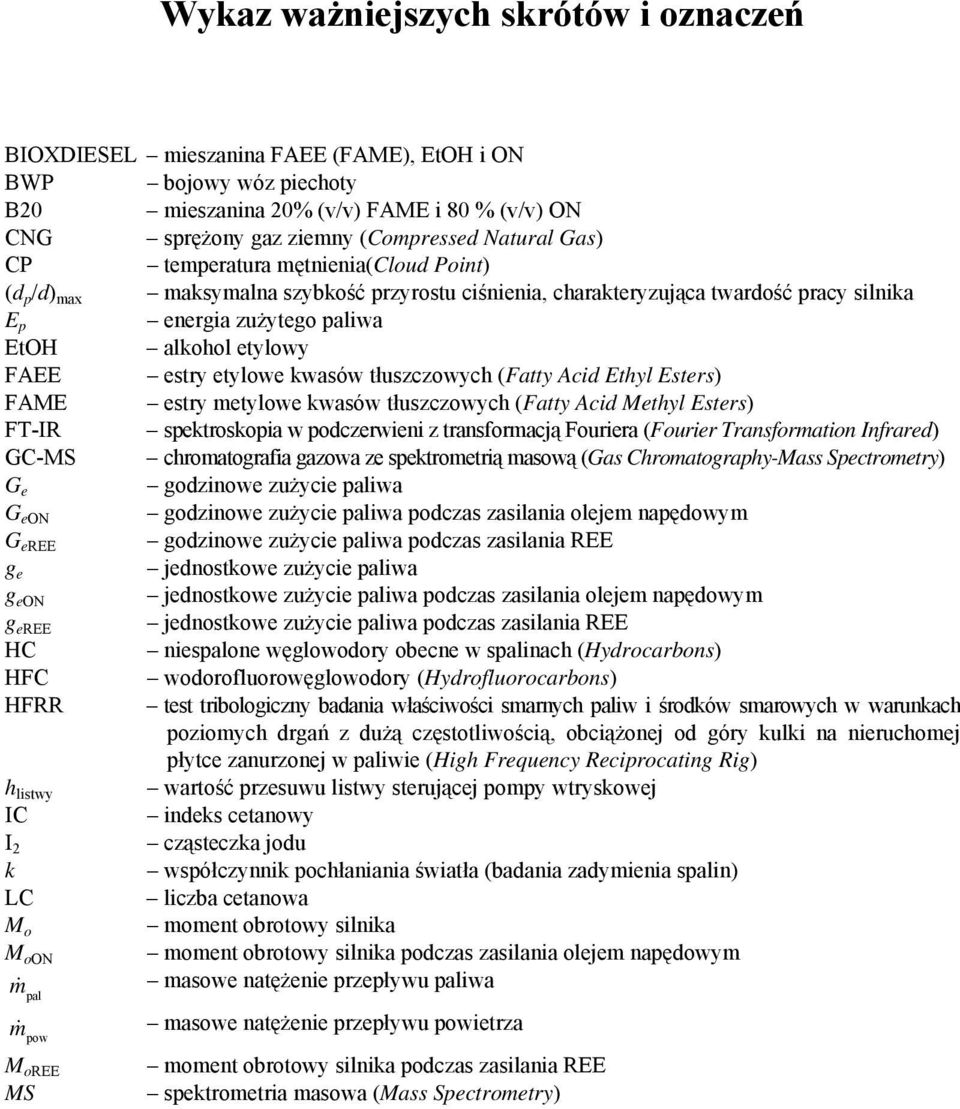 etylowe kwasów tłuszczowych (Fatty Acid Ethyl Esters) FAME estry metylowe kwasów tłuszczowych (Fatty Acid Methyl Esters) FT-IR spektroskopia w podczerwieni z transformacją Fouriera (Fourier