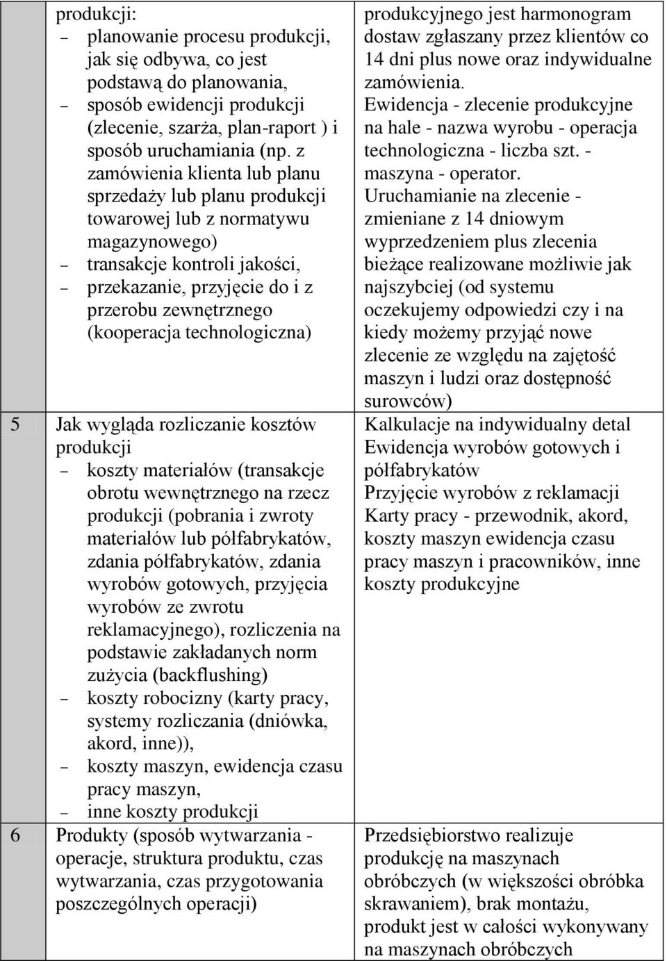 technologiczna) 5 Jak wygląda rozliczanie kosztów produkcji koszty materiałów (transakcje obrotu wewnętrznego na rzecz produkcji (pobrania i zwroty materiałów lub półfabrykatów, zdania półfabrykatów,