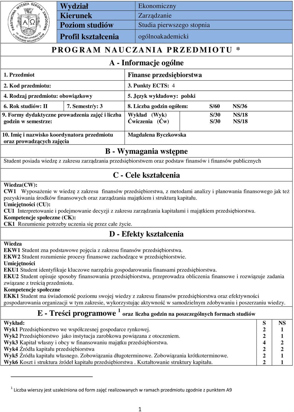 Formy dydaktyczne prowadzenia zajęć i liczba godzin w semestrze: 0.