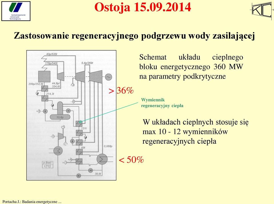 Wymiennik regeneracyjny ciepła < 50% W układach cieplnych stosuje się