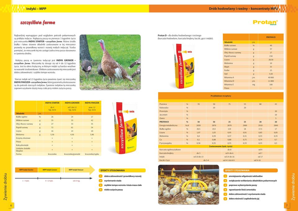 Różne źródła białka i łatwo strawne składniki zastosowane w tej mieszance pozwolą na prawidłowy wzrost i rozwój małych indycząt.