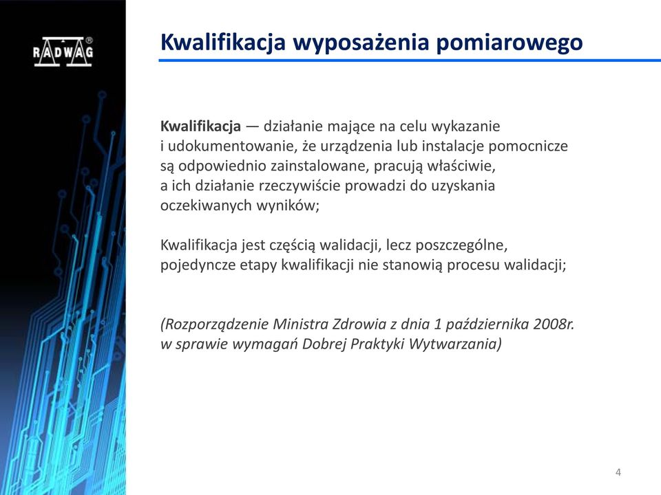 oczekiwanych wyników; Kwalifikacja jest częścią walidacji, lecz poszczególne, pojedyncze etapy kwalifikacji nie stanowią