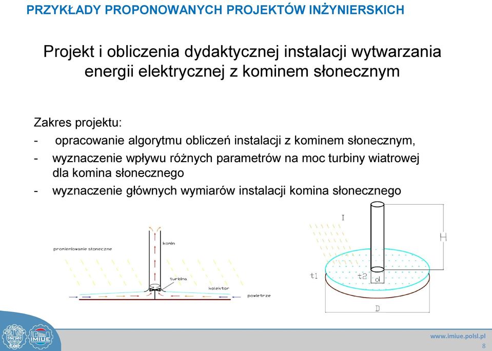 obliczeń instalacji z kominem słonecznym, - wyznaczenie wpływu różnych parametrów na moc