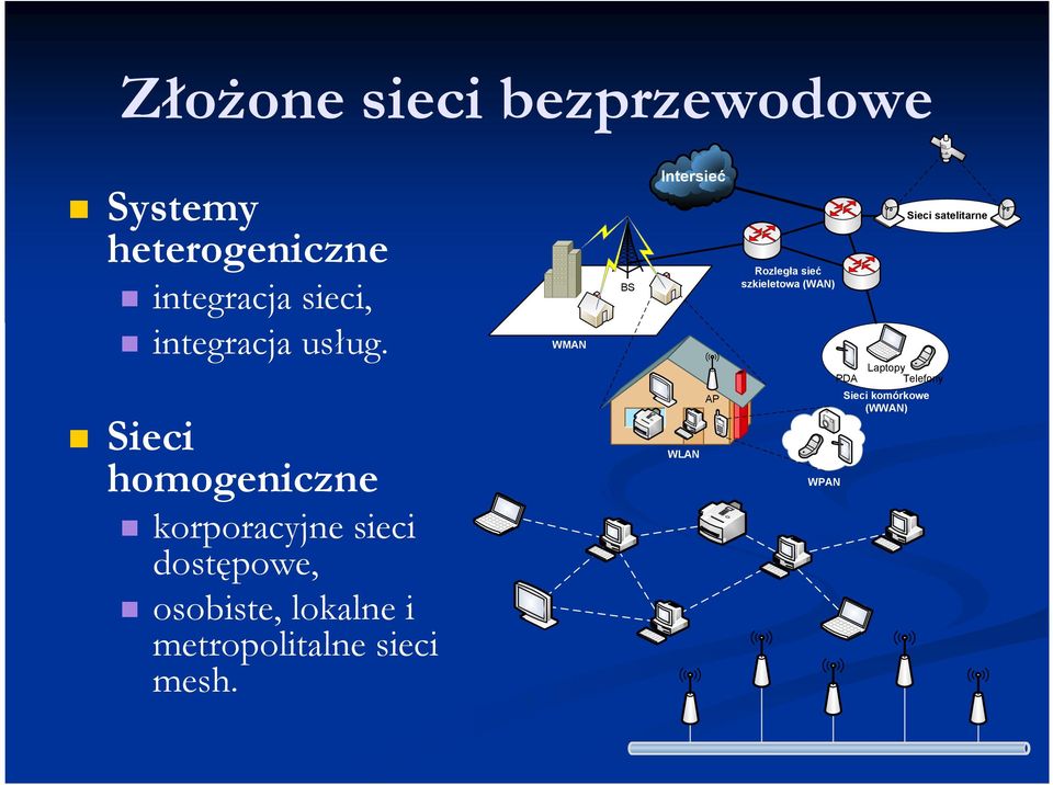 WMAN BS Intersieć Rozległa sieć szkieletowa (WAN) Sieci satelitarne Sieci