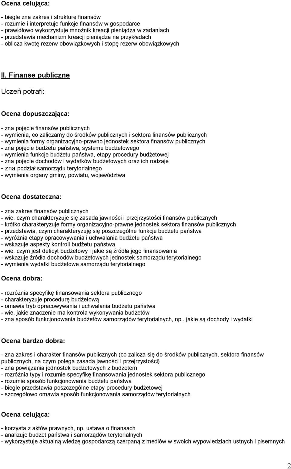 Finanse publiczne - zna pojęcie finansów publicznych - wymienia, co zaliczamy do środków publicznych i sektora finansów publicznych - wymienia formy organizacyjno-prawno jednostek sektora finansów