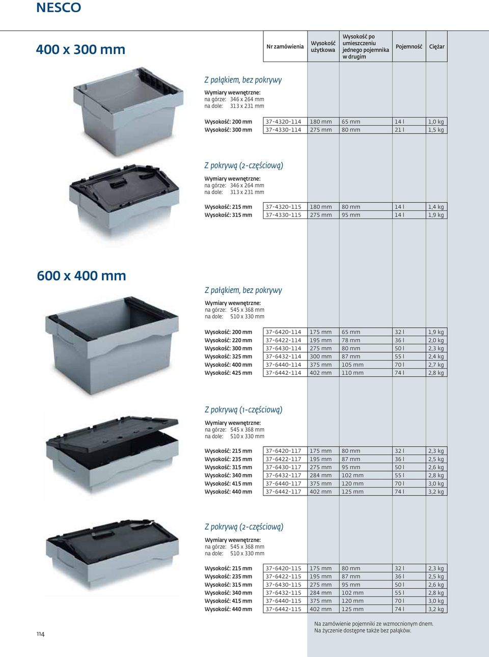 14 l 1,9 kg 600 x 400 mm Z pałąkiem, bez pokrywy na górze: 545 x 368 mm na dole: 510 x 330 mm : 200 mm 37-6420-114 175 mm 65 mm 32 l 1,9 kg : 220 mm 37-6422-114 195 mm 78 mm 36 l 2,0 kg : 300 mm