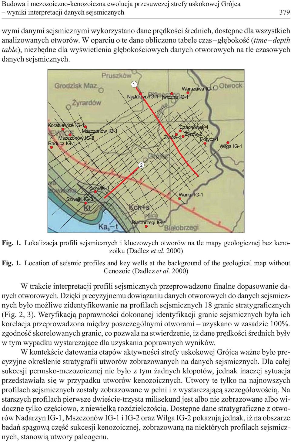 W oparciu o te dane obliczono tabele czas g³êbokoœæ (time depth table), niezbêdne dla wyœwietlenia g³êbokoœciowych danych otworowych na tle czasowych danych sejsmicznych. Fig. 1.