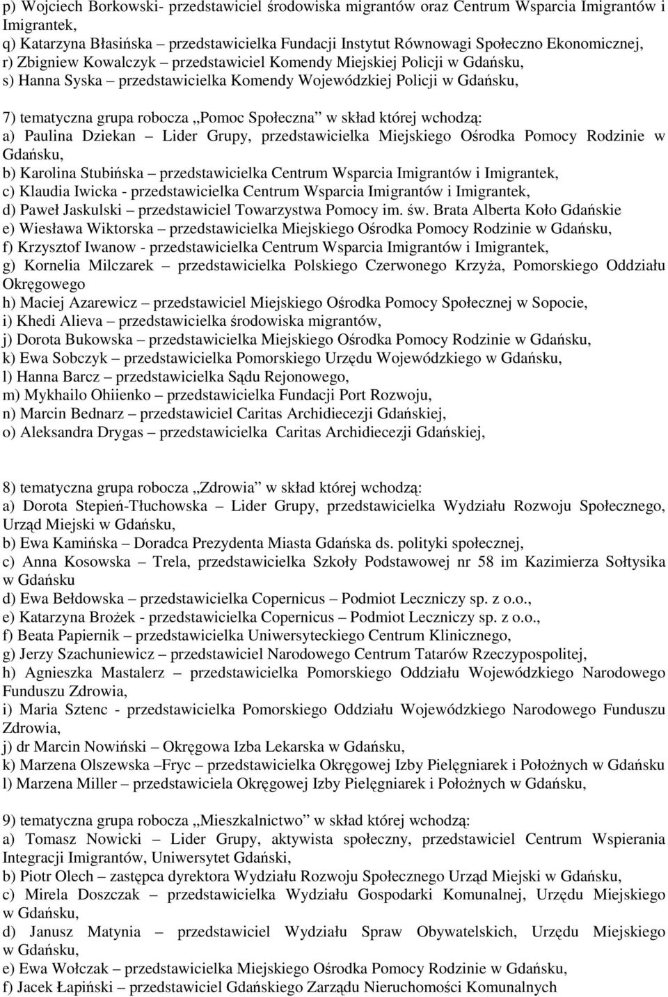 Paulina Dziekan Lider Grupy, przedstawicielka Miejskiego Ośrodka Pomocy Rodzinie w Gdańsku, b) Karolina Stubińska przedstawicielka Centrum Wsparcia Imigrantów i Imigrantek, c) Klaudia Iwicka -