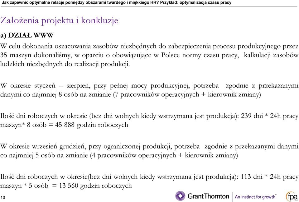 W okresie styczeń sierpień, przy pełnej mocy produkcyjnej, potrzeba zgodnie z przekazanymi danymi co najmniej 8 osób na zmianie (7 pracowników operacyjnych + kierownik zmiany) Ilość dni roboczych w