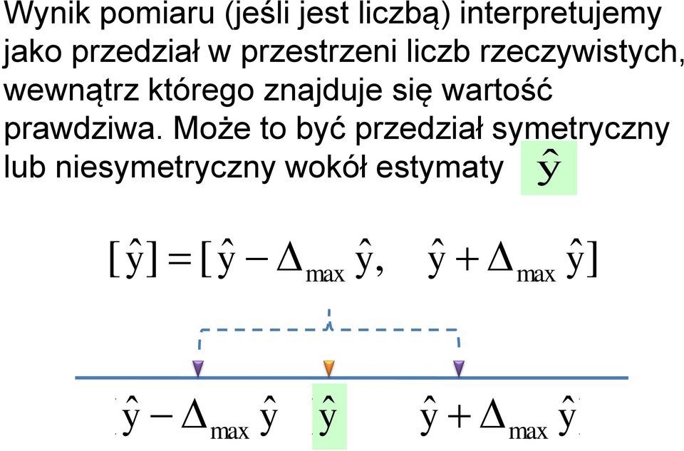 Może to być przedział symetryczny lub niesymetryczny wokół estymaty ŷ yˆ] [ yˆ yˆ,