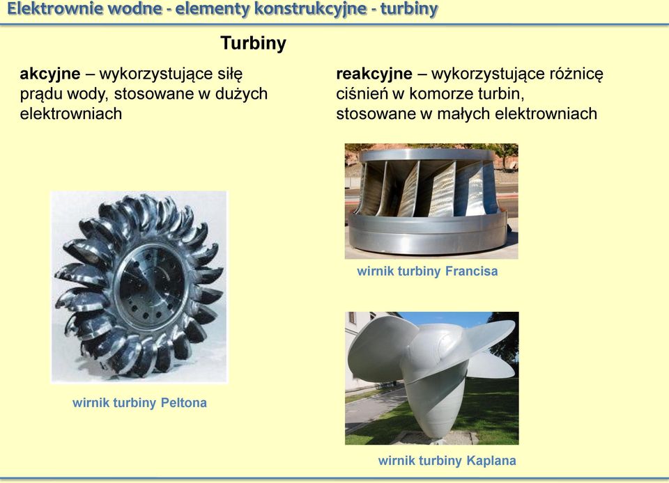 reakcyjne wykorzystujące różnicę ciśnień w komorze turbin, stosowane w