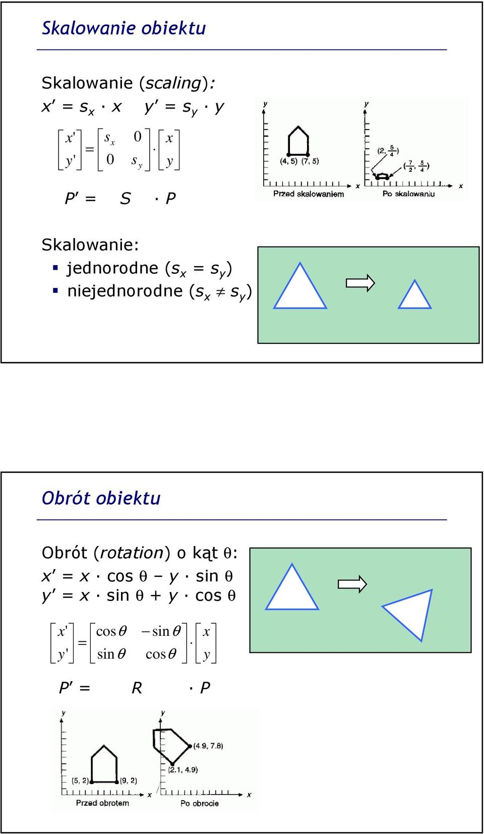 niejednorodne (s x s y ) Obrót obiektu Obrót (rotation) o kąt θ: x