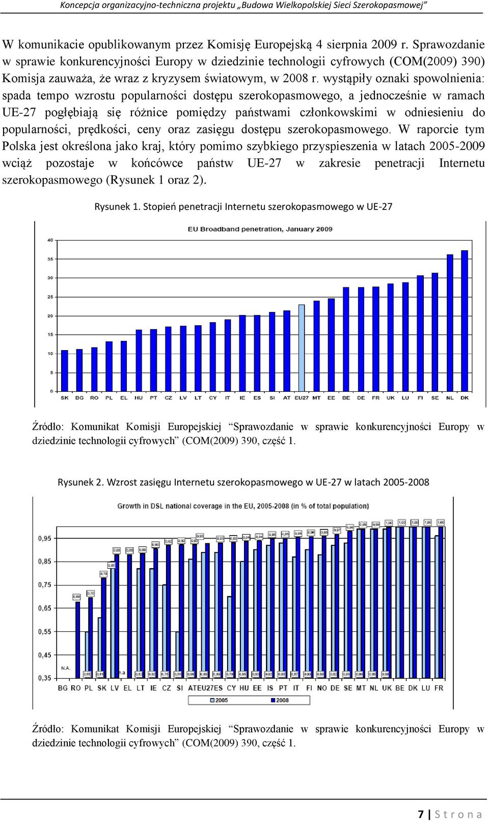 wystąpiły oznaki spowolnienia: spada tempo wzrostu popularności dostępu szerokopasmowego, a jednocześnie w ramach UE-27 pogłębiają się różnice pomiędzy państwami członkowskimi w odniesieniu do