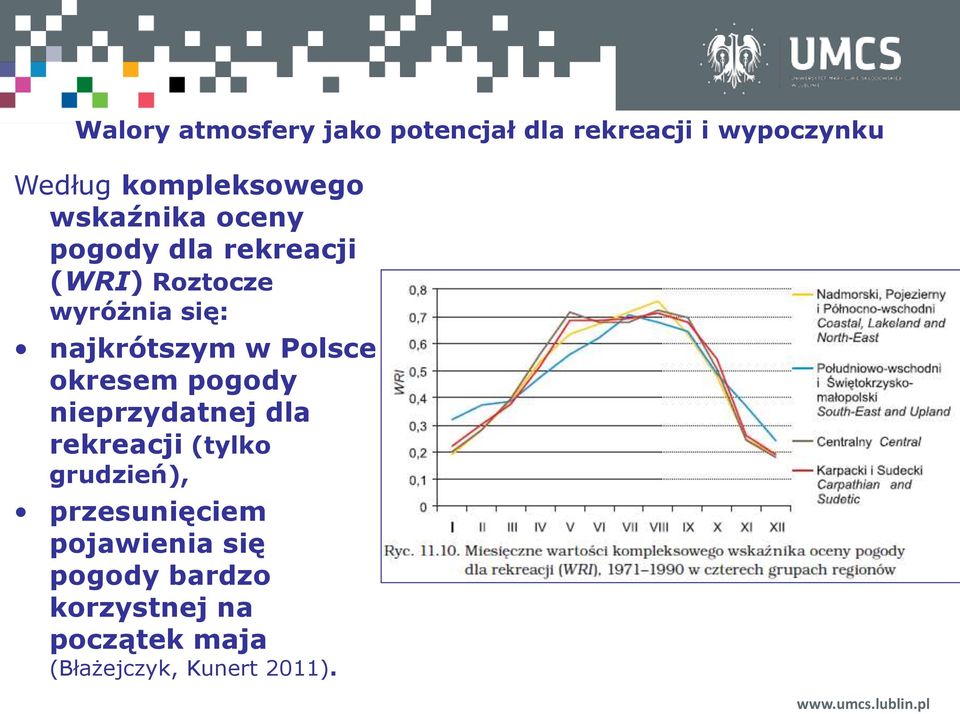 Polsce okresem pogody nieprzydatnej dla rekreacji (tylko grudzień), przesunięciem