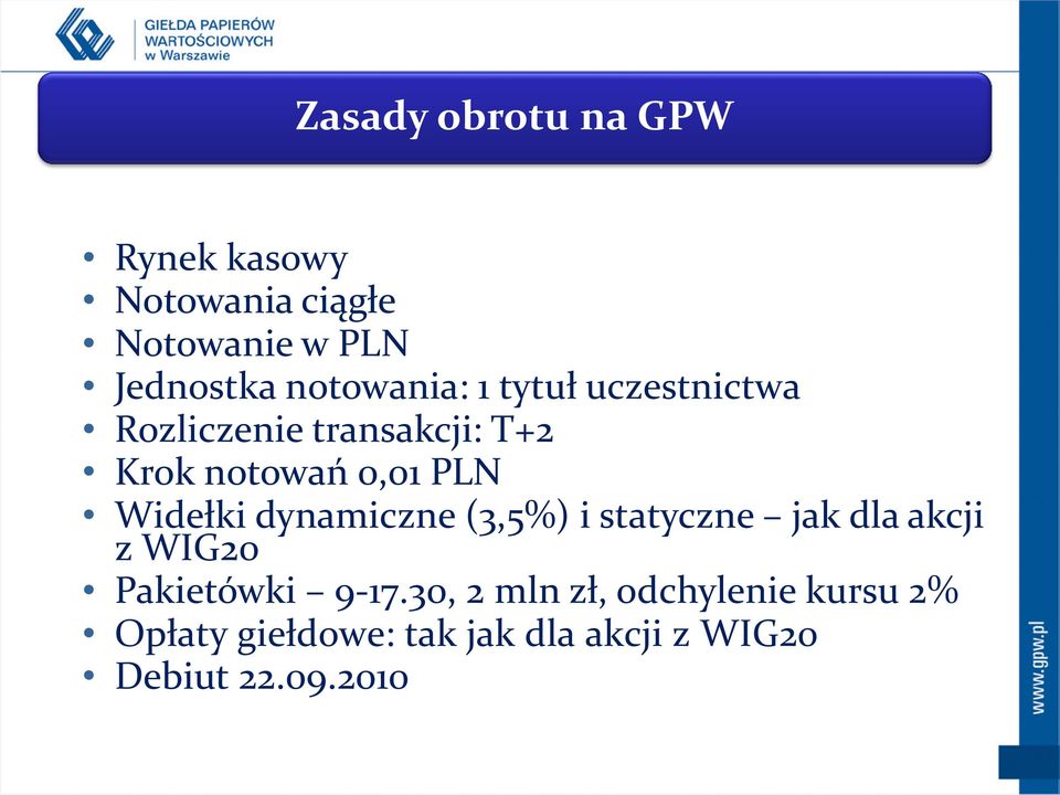 Widełki dynamiczne (3,5%) i statyczne jak dla akcji z WIG20 Pakietówki 9-17.