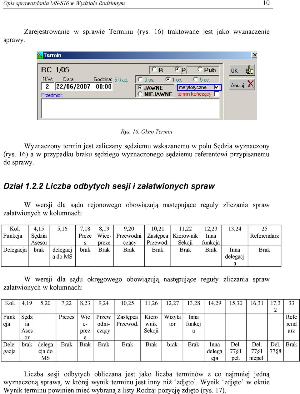 2 Liczba odbytych sesji i załatwionych spraw W wersji dla sądu rejonowego obowiązują następujące reguły zliczania spraw załatwionych w kolumnach: Kol.