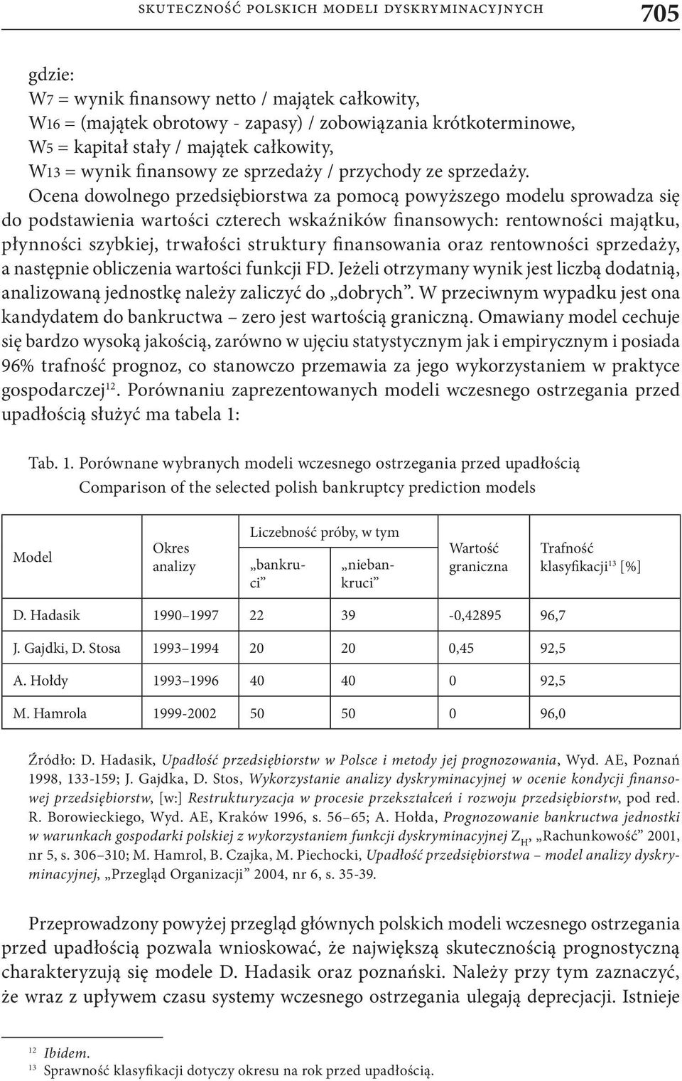 Ocena dowolnego przedsiębiorstwa za pomocą powyższego modelu sprowadza się do podstawienia wartości czterech wskaźników finansowych: rentowności majątku, płynności szybkiej, trwałości struktury