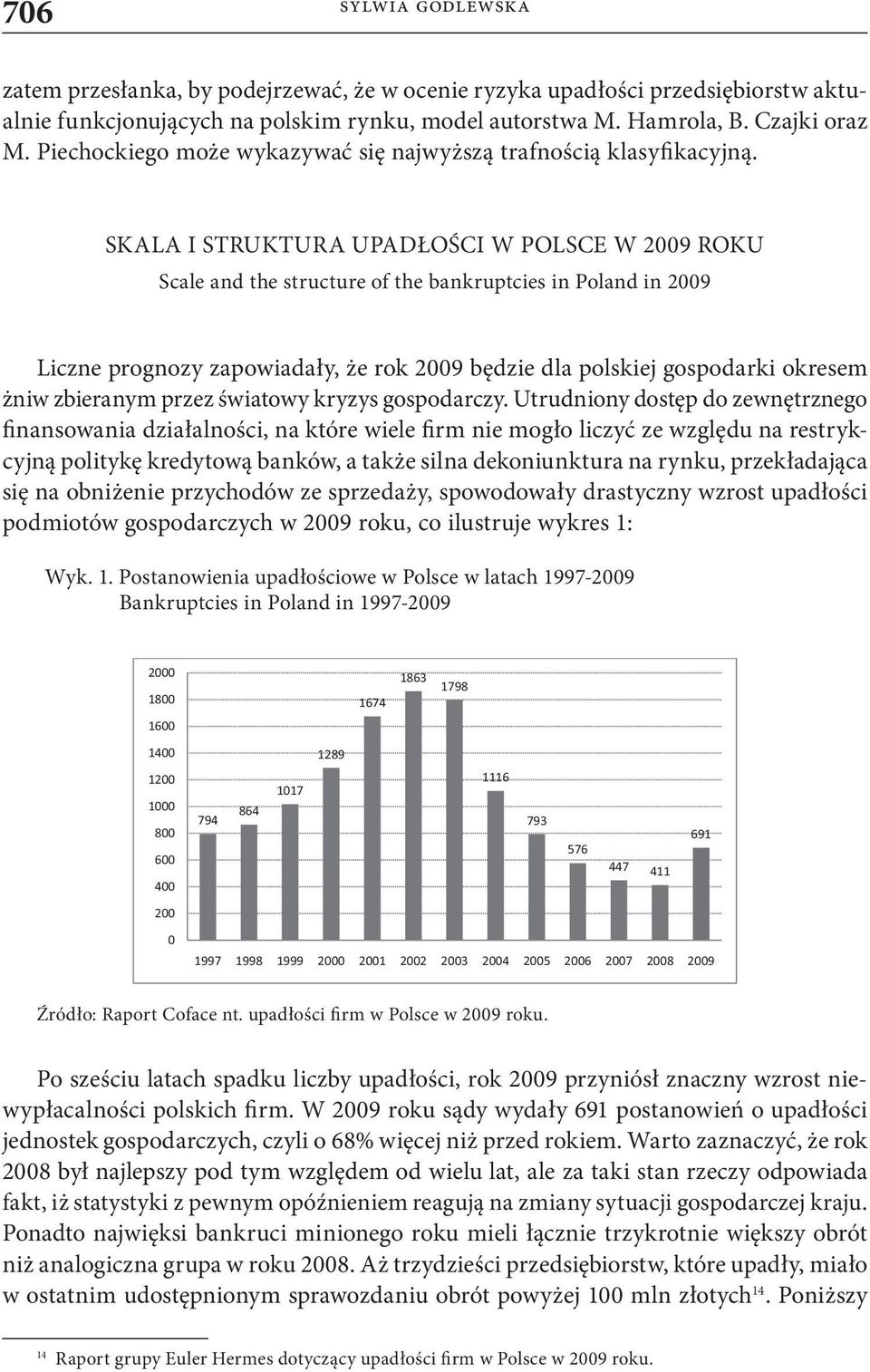 SKALA I STRUKTURA UPADŁOŚCI W POLSCE W 2009 ROKU Scale and the structure of the bankruptcies in Poland in 2009 Liczne prognozy zapowiadały, że rok 2009 będzie dla polskiej gospodarki okresem żniw