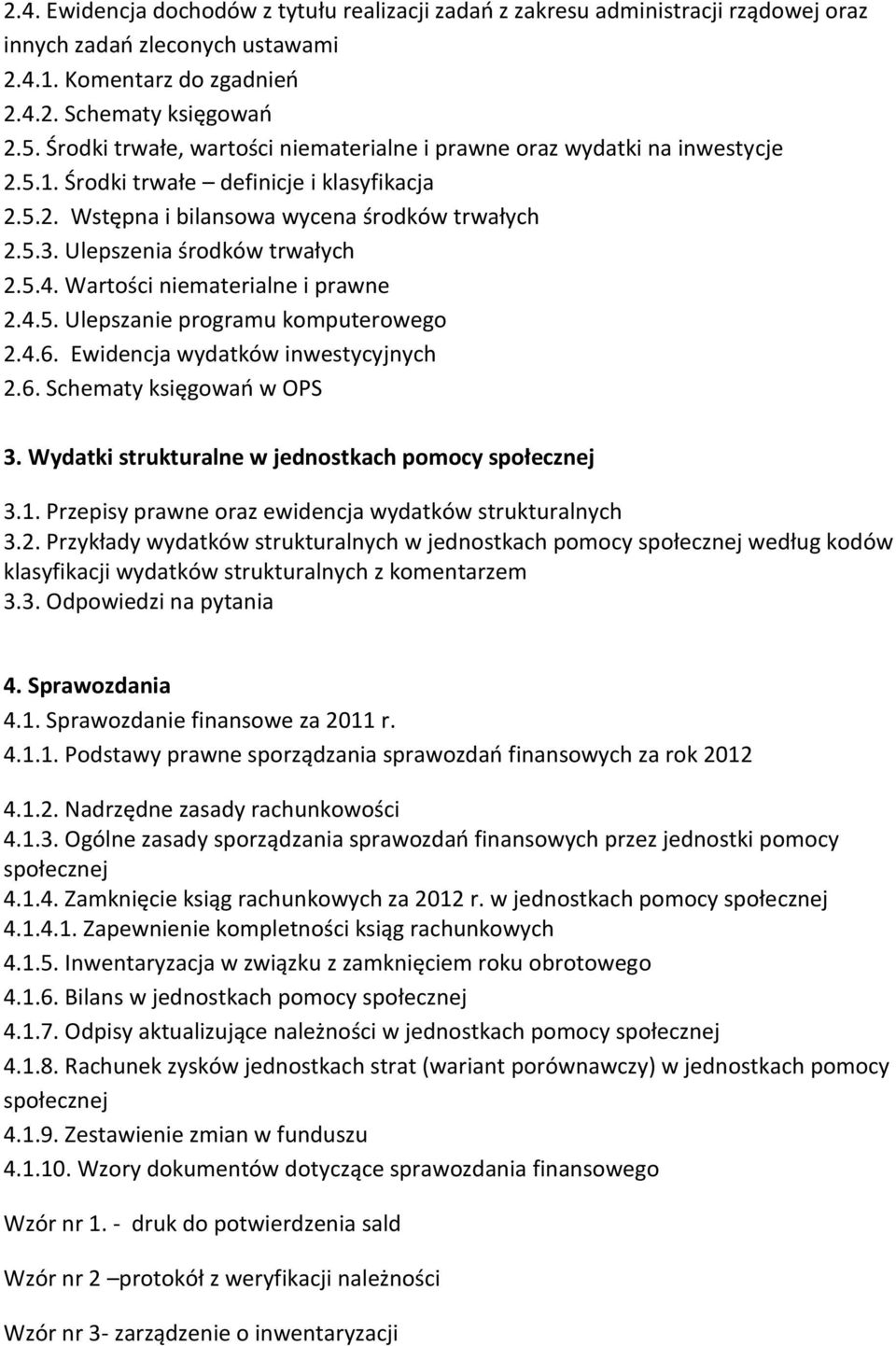 Ulepszenia środków trwałych 2.5.4. Wartości niematerialne i prawne 2.4.5. Ulepszanie programu komputerowego 2.4.6. Ewidencja wydatków inwestycyjnych 2.6. Schematy księgowań w OPS 3.