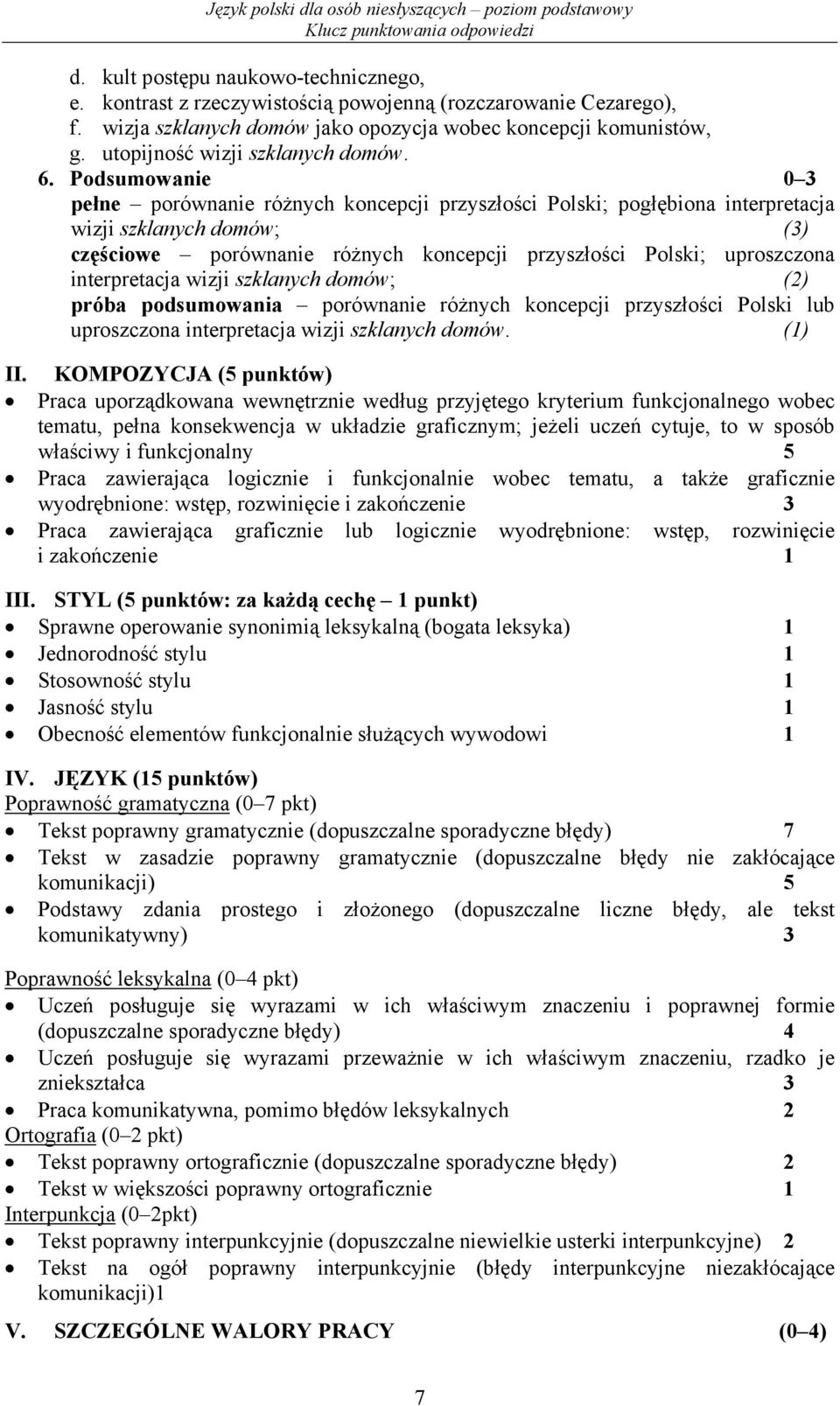 Podsumowanie 0 3 pełne porównanie różnych koncepcji przyszłości Polski; pogłębiona interpretacja wizji szklanych domów; (3) częściowe porównanie różnych koncepcji przyszłości Polski; uproszczona