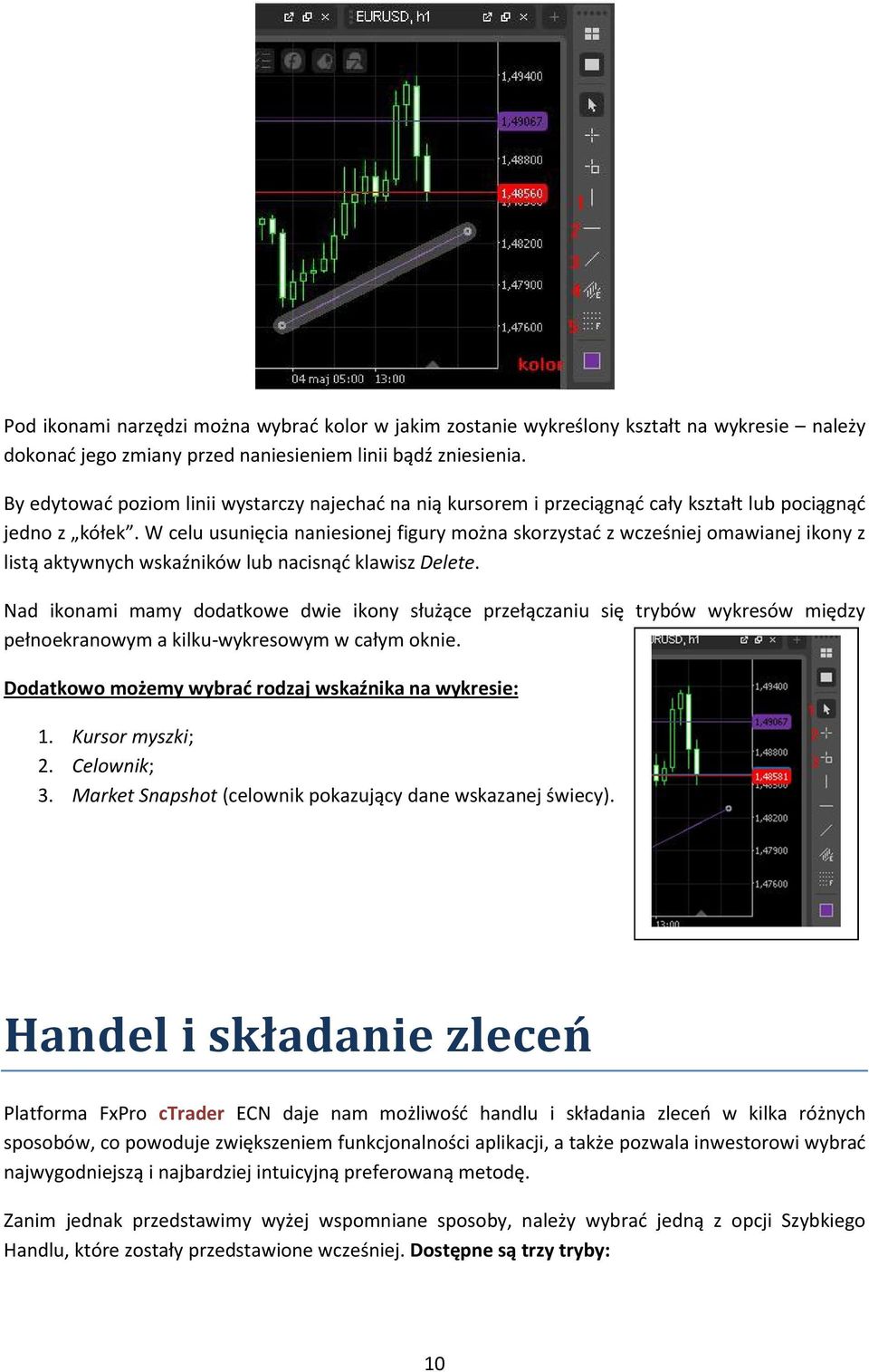 W celu usunięcia naniesionej figury można skorzystać z wcześniej omawianej ikony z listą aktywnych wskaźników lub nacisnąć klawisz Delete.