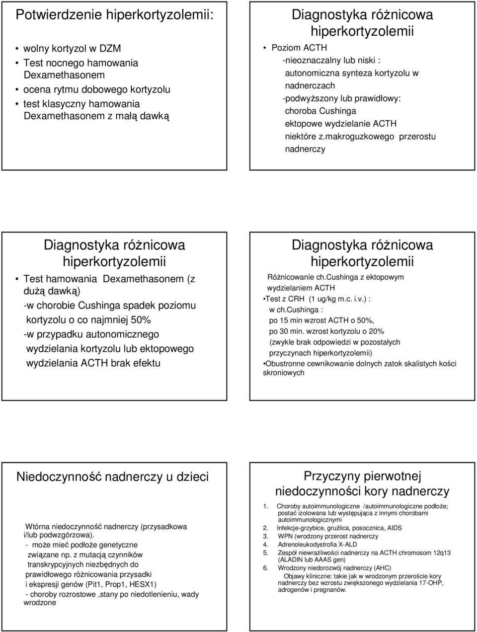 makroguzkowego przerostu nadnerczy Diagnostyka różnicowa hiperemii Test hamowania Dexamethasonem (z dużą dawką) -w chorobie Cushinga spadek poziomu u o co najmniej 50% -w przypadku autonomicznego