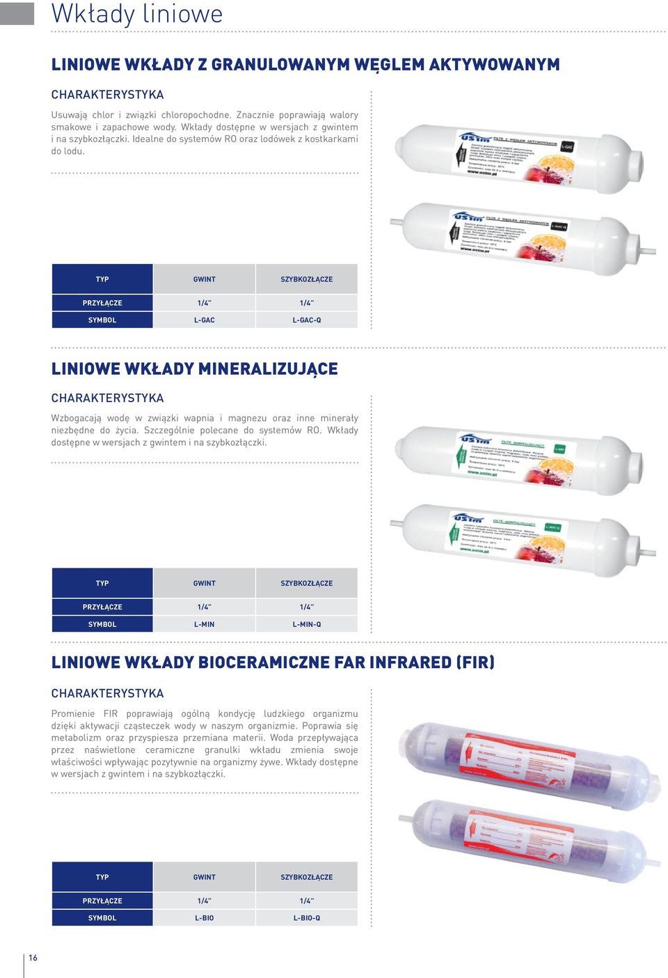 typ GWINt SZYBKOZŁĄCZE PRZYŁĄCZE 1/4 1/4 L-GAC L-GAC-Q liniowe WKŁadY MINERalIzUjĄcE Wzbogacają wodę w związki wapnia i magnezu oraz inne minerały niezbędne do życia.