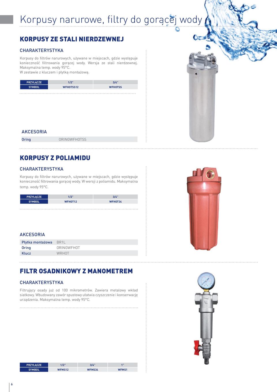 PRZYŁĄCZE 1/2 3/4 WFHOTSS12 WFHOTSS akcesoria Oring ORINGWFHOTSS KORPUSY Z POLIAMIDU Korpusy do filtrów narurowych, używane w miejscach, gdzie występuje konieczność filtrowania gorącej wody.