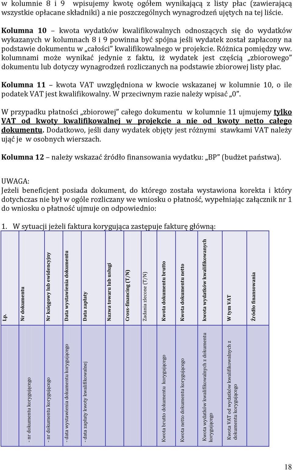 w projekcie. Różnica pomiędzy ww. kolumnami może wynikać jedynie z faktu, iż wydatek jest częścią zbiorowego dokumentu lub dotyczy wynagrodzeń rozliczanych na podstawie zbiorowej listy płac.