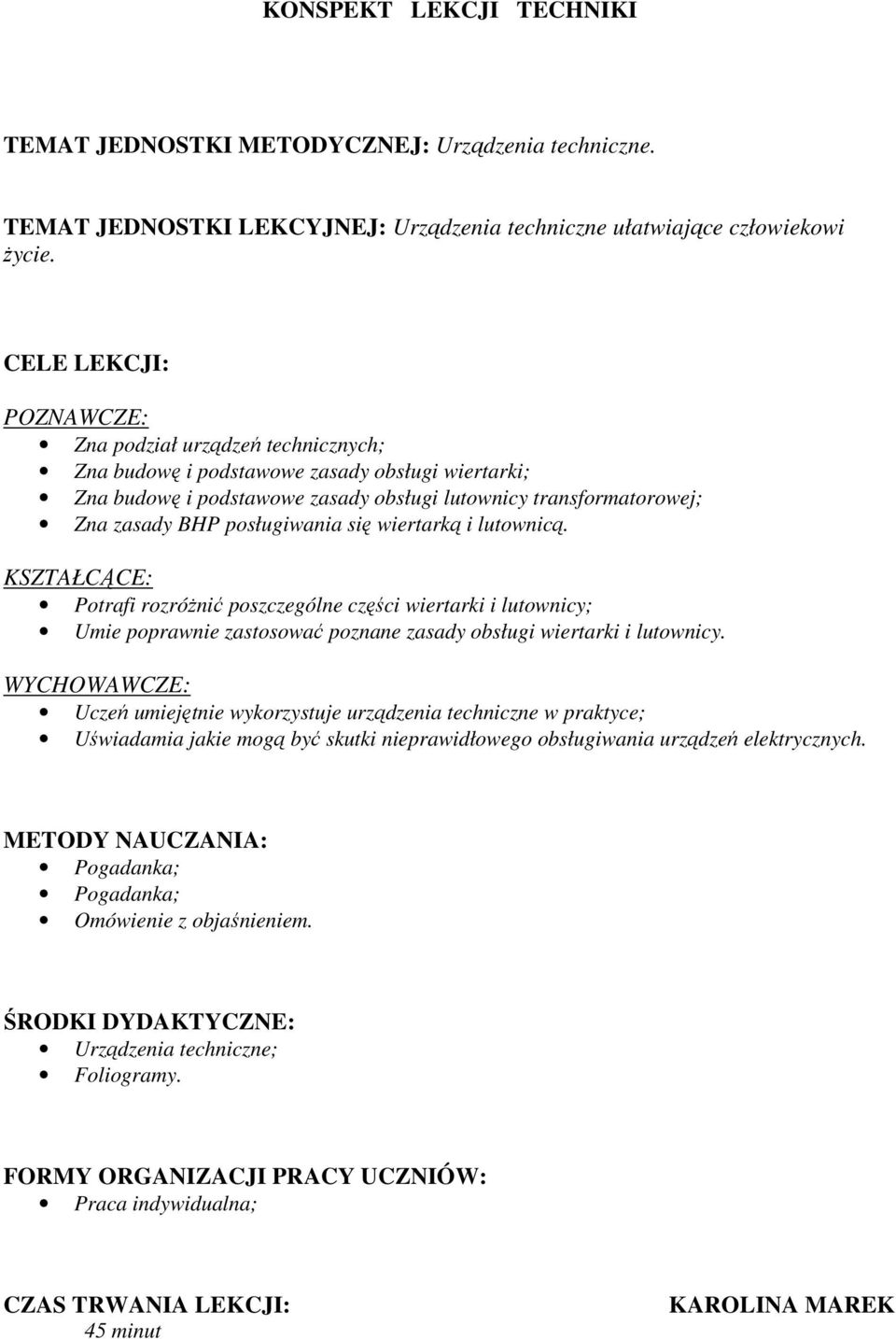 KONSPEKT LEKCJI TECHNIKI - PDF Free Download