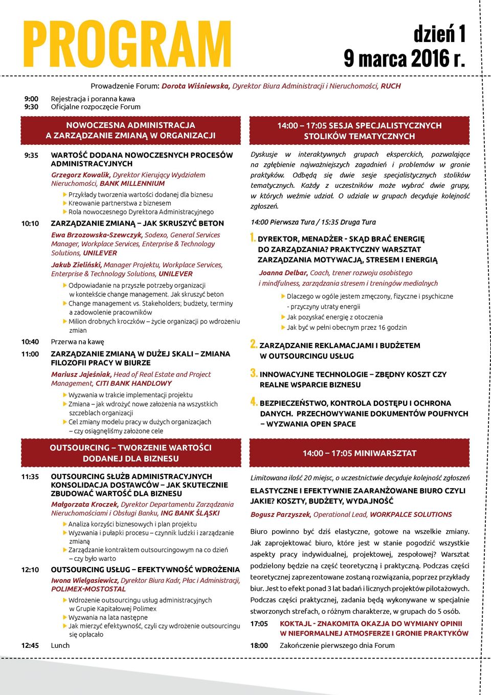 W ORGANIZACJI 9:35 WARTOŚĆ DODANA NOWOCZESNYCH PROCESÓW ADMINISTRACYJNYCH Grzegorz Kowalik, Dyrektor Kierujący Wydziałem Nieruchomości, BANK MILLENNIUM Przykłady tworzenia wartości dodanej dla