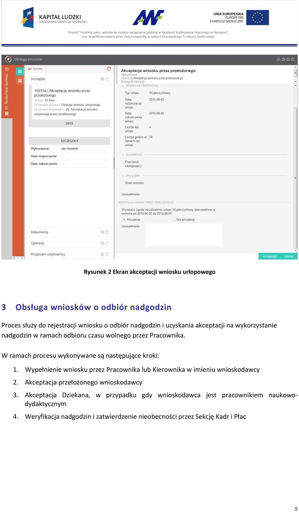 W ramach procesu wykonywane są następujące kroki: 1. Wypełnienie wniosku przez Pracownika lub Kierownika w imieniu wnioskodawcy 2.