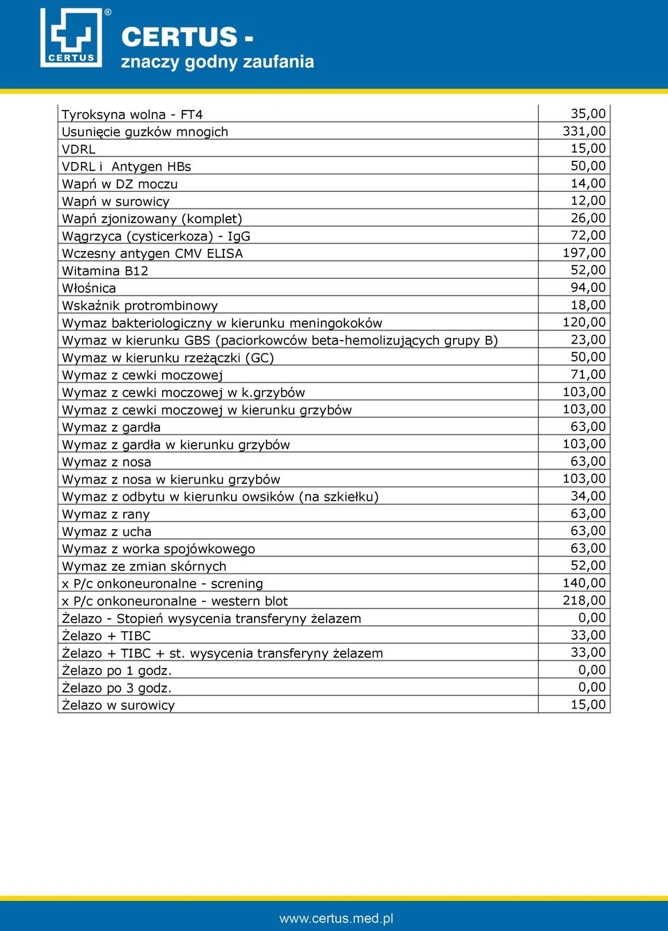 beta-hemolizujących grupy B) 23,00 Wymaz w kierunku rzeżączki (GC) 50,00 Wymaz z cewki moczowej 71,00 Wymaz z cewki moczowej w k.