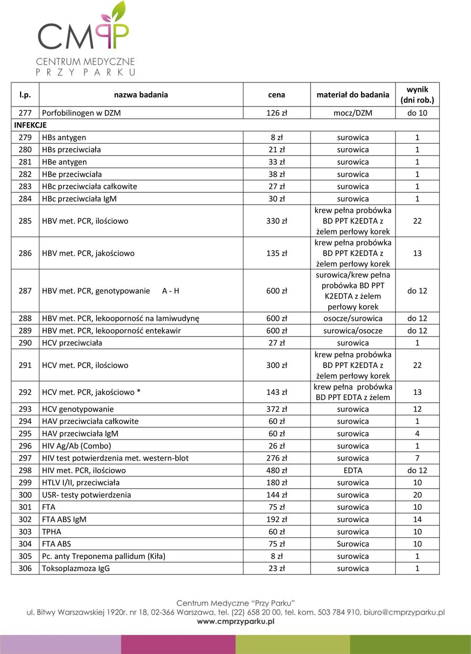 PCR, jakościowo 135 zł krew pełna probówka BD PPT K2EDTA z 13 żelem perłowy korek 287 HBV met.