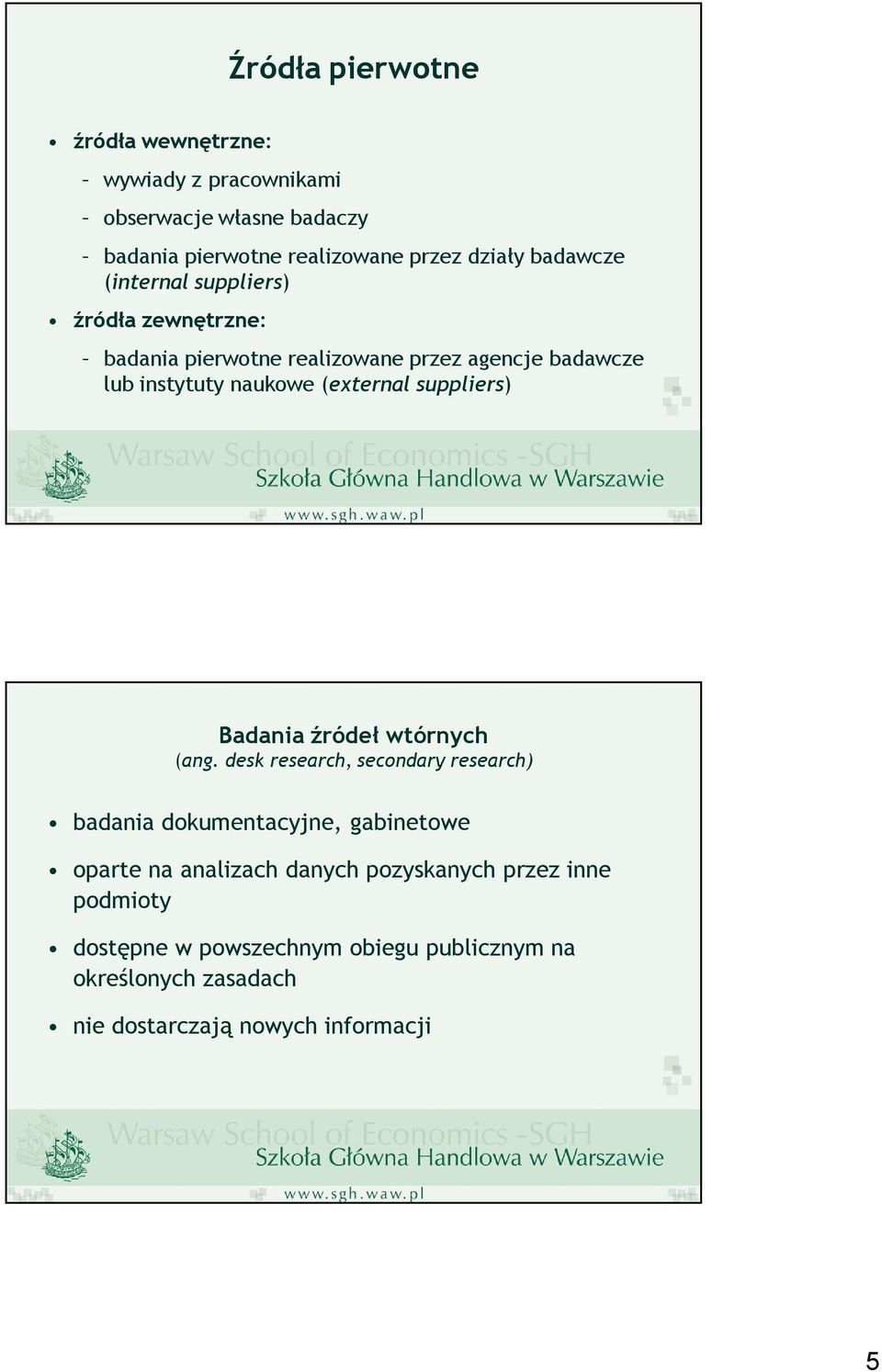 (external suppliers) źródeł wtórnych (ang.