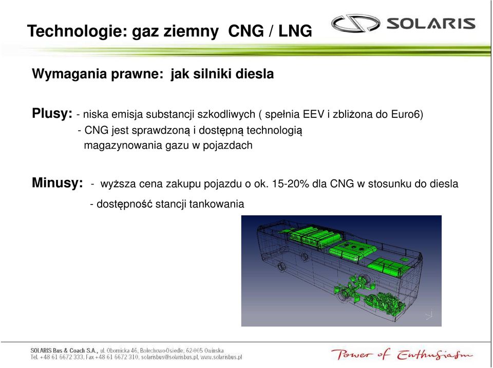 sprawdzoną i dostępną technologią magazynowania gazu w pojazdach Minusy: - wyższa