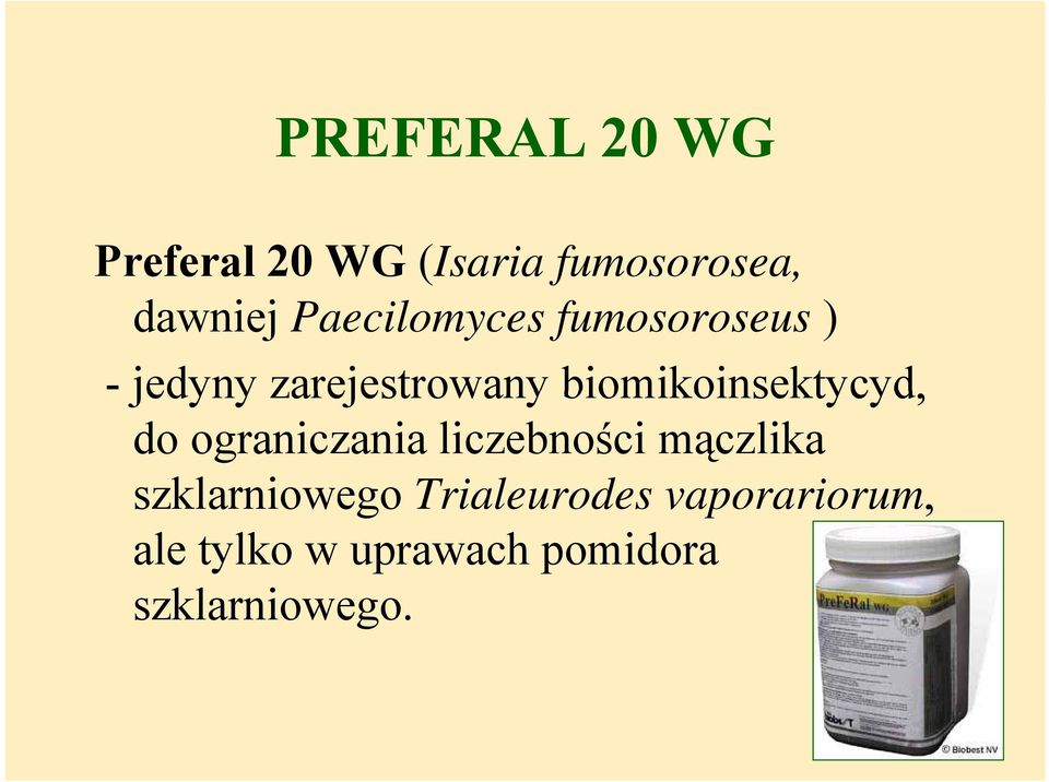 biomikoinsektycyd, do ograniczania liczebności mączlika