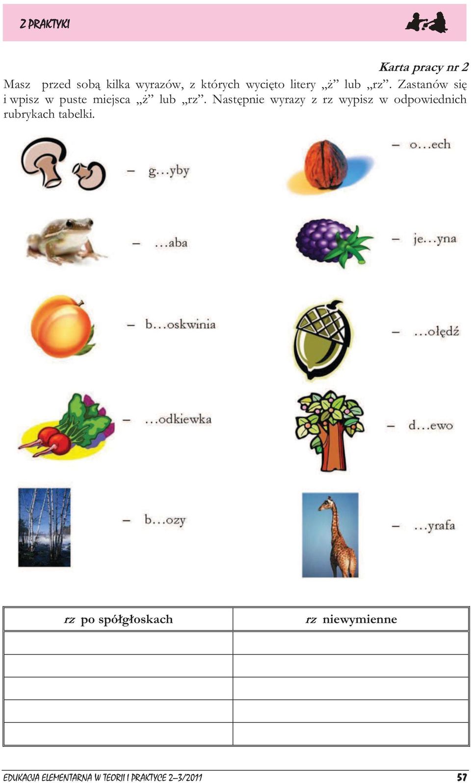 Następnie wyrazy z rz wypisz w odpowiednich rubrykach tabelki.