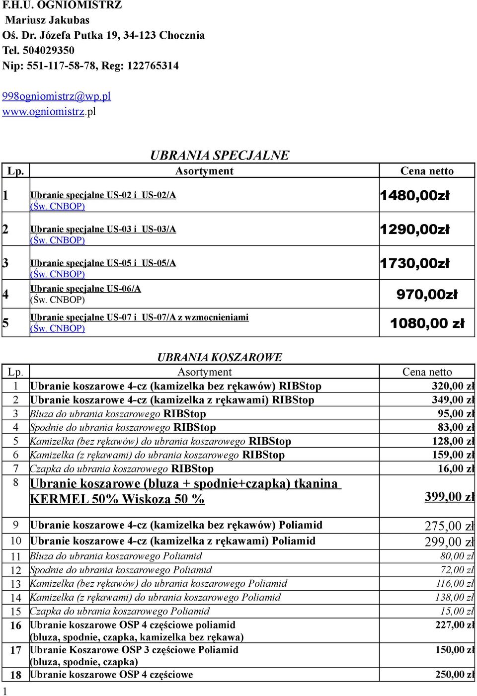 CNBOP) 4 5 Ubranie specjalne US-06/A (Św. CNBOP) Ubranie specjalne US-07 i US-07/A z wzmocnieniami (Św.