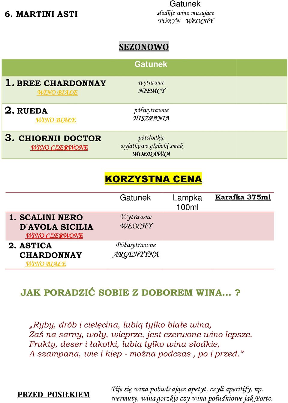 ASTICA WINO BIAŁE Wytrawne Pół ARGENTYNA Lampka 100ml Karafka 375ml JAK PORADZIĆ SOBIE Z DOBOREM WINA.