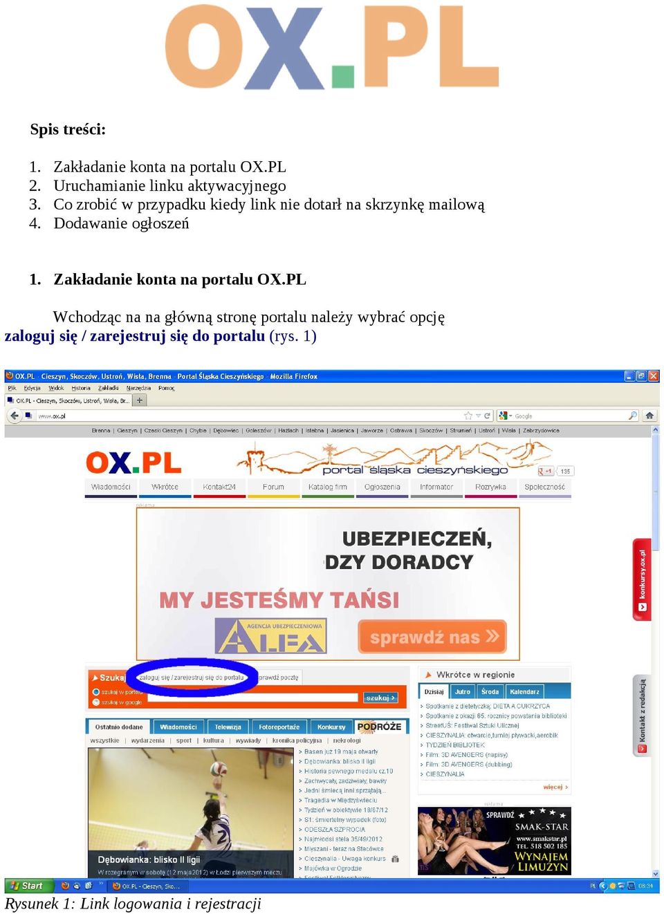 skrzynkę mailową Dodawanie ogłoszeń 1. Zakładanie konta na portalu OX.