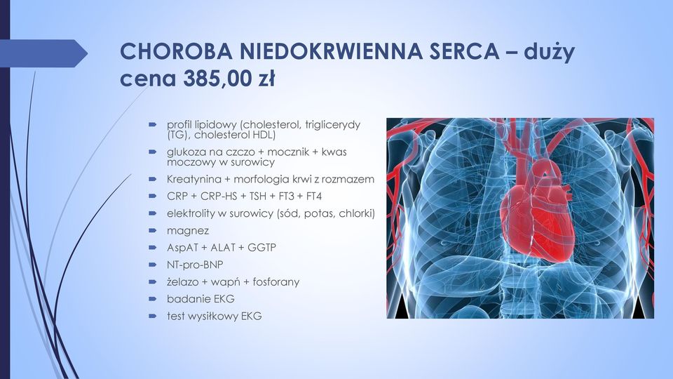 morfologia krwi z rozmazem CRP + CRP-HS + TSH + FT3 + FT4 elektrolity w surowicy (sód, potas,