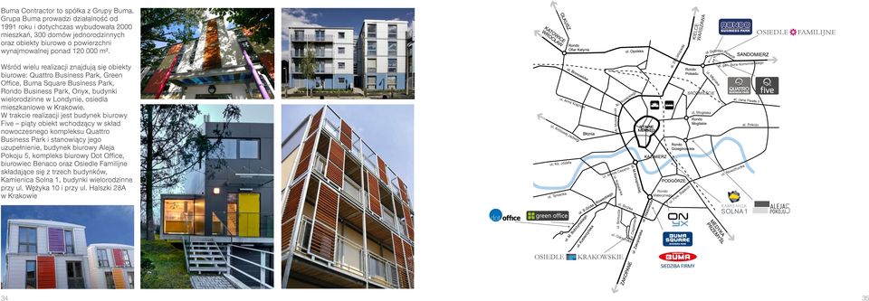 Wśród wielu realizacji znajdują się obiekty biurowe: Quattro Business Park, Green Office, Buma Square Business Park, Rondo Business Park, Onyx, budynki wielorodzinne w Londynie, osiedla mieszkaniowe