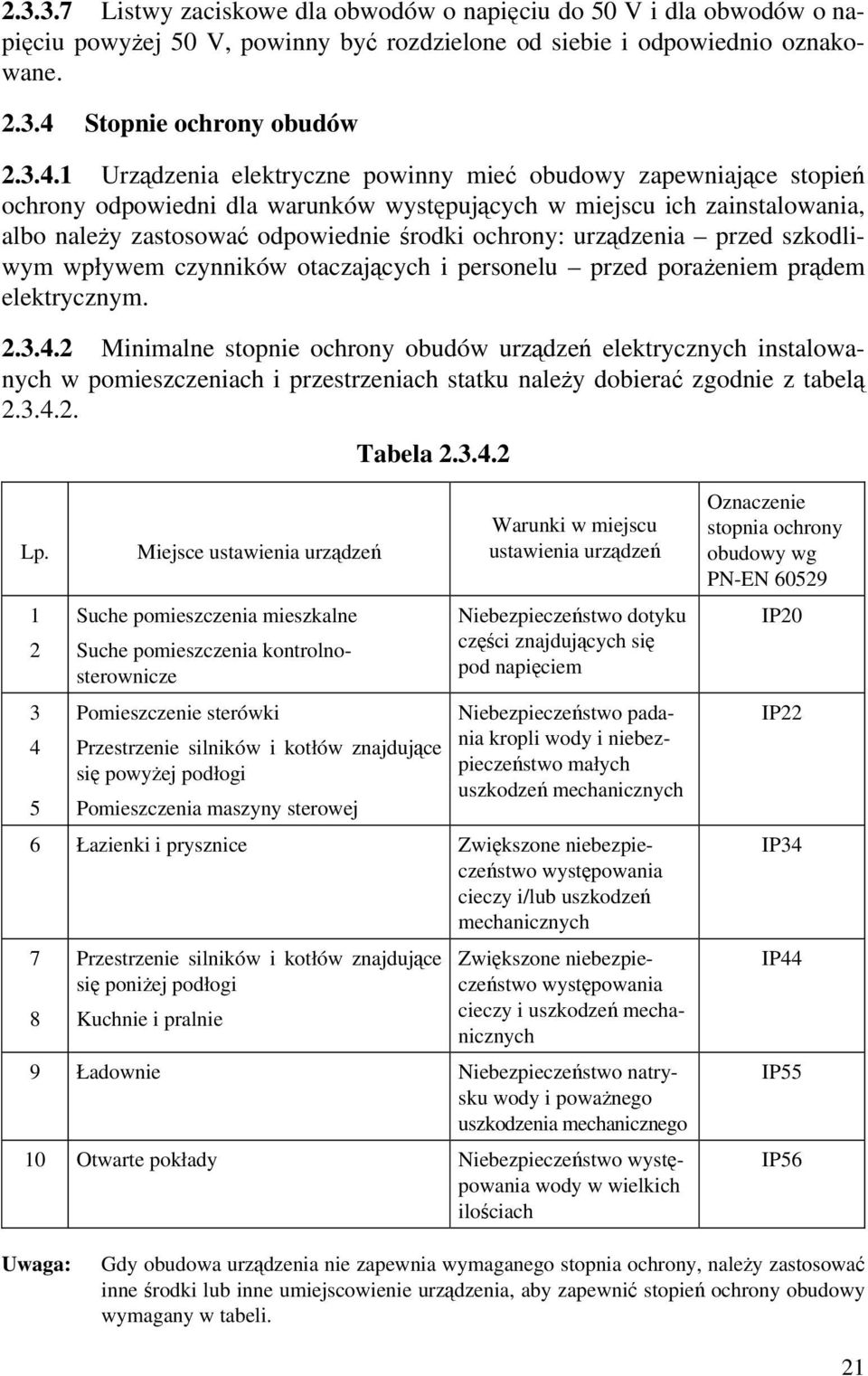 1 Urządzenia elektryczne powinny mieć obudowy zapewniające stopień ochrony odpowiedni dla warunków występujących w miejscu ich zainstalowania, albo należy zastosować odpowiednie środki ochrony: