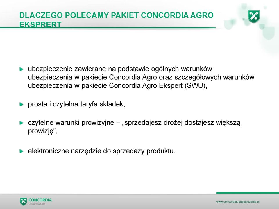 pakiecie Concordia Agro Ekspert (SWU), prosta i czytelna taryfa składek, czytelne warunki