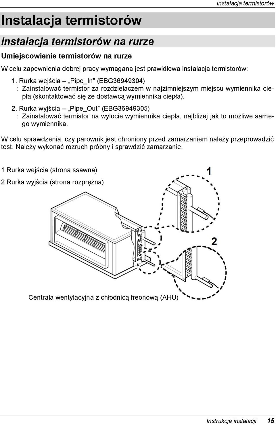 Rurka wyjścia Pipe_Out (EBG36949305) : Zainstalować termistor na wylocie wymiennika ciepła, najbliżej jak to możliwe samego wymiennika.