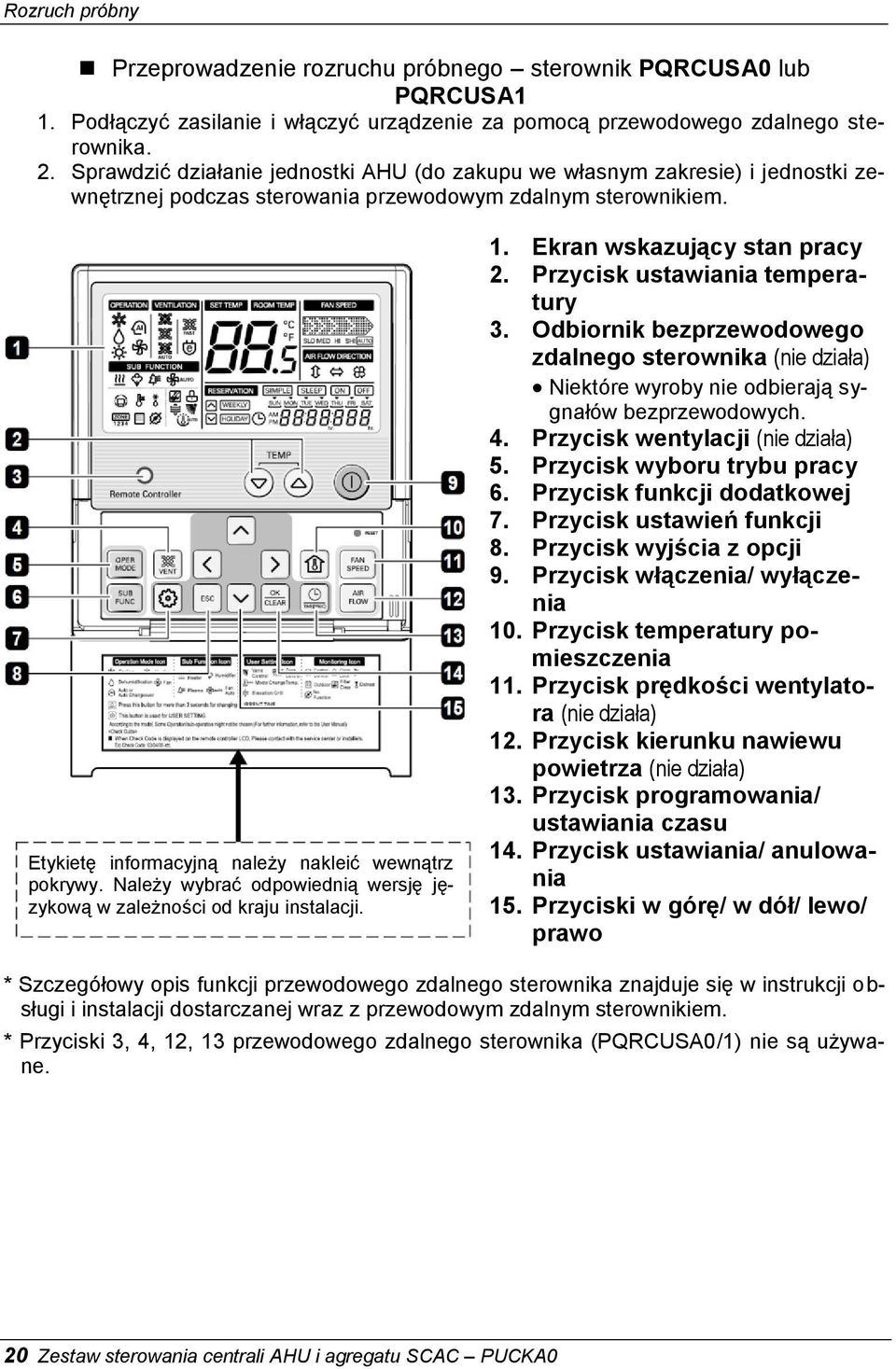 Należy wybrać odpowiednią wersję językową w zależności od kraju instalacji. 1. Ekran wskazujący stan pracy 2. Przycisk ustawiania temperatury 3.